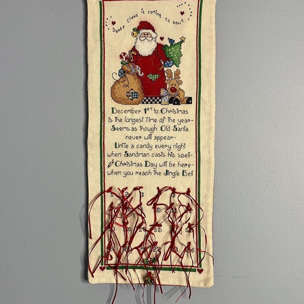 Cross Stitch Handmade Advent Calendar Santa Candy Jingle Bells